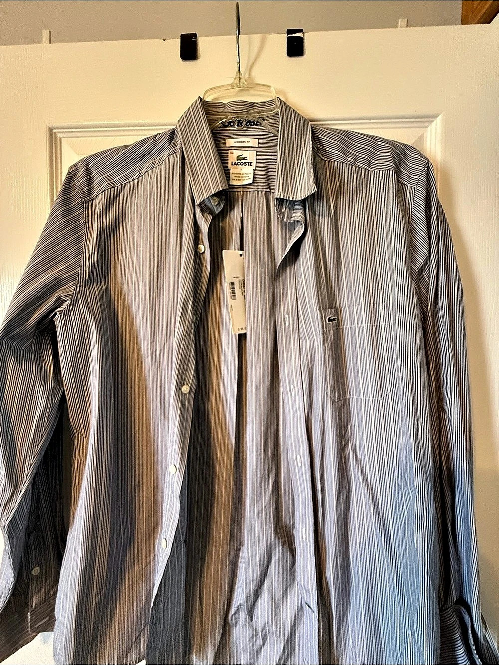 Lacoste Striped Button Down Blue & White Large NWT